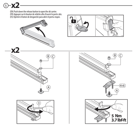 Menabo Ski Rack Installation Step 3 No T-Track